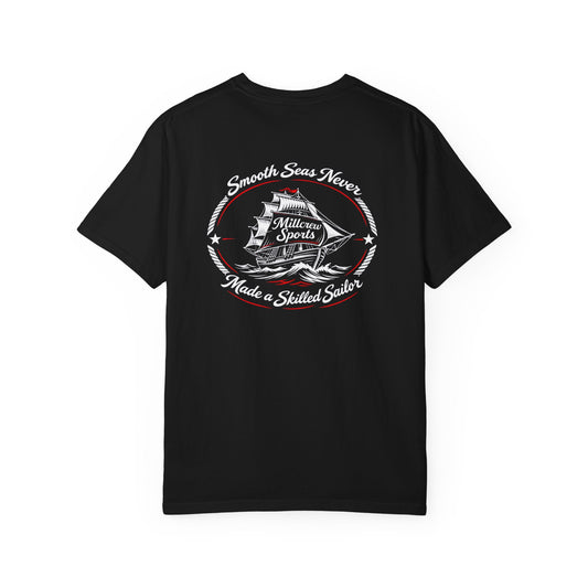 Millcrew Tee V.3: Black, back view with sailing ship graphic